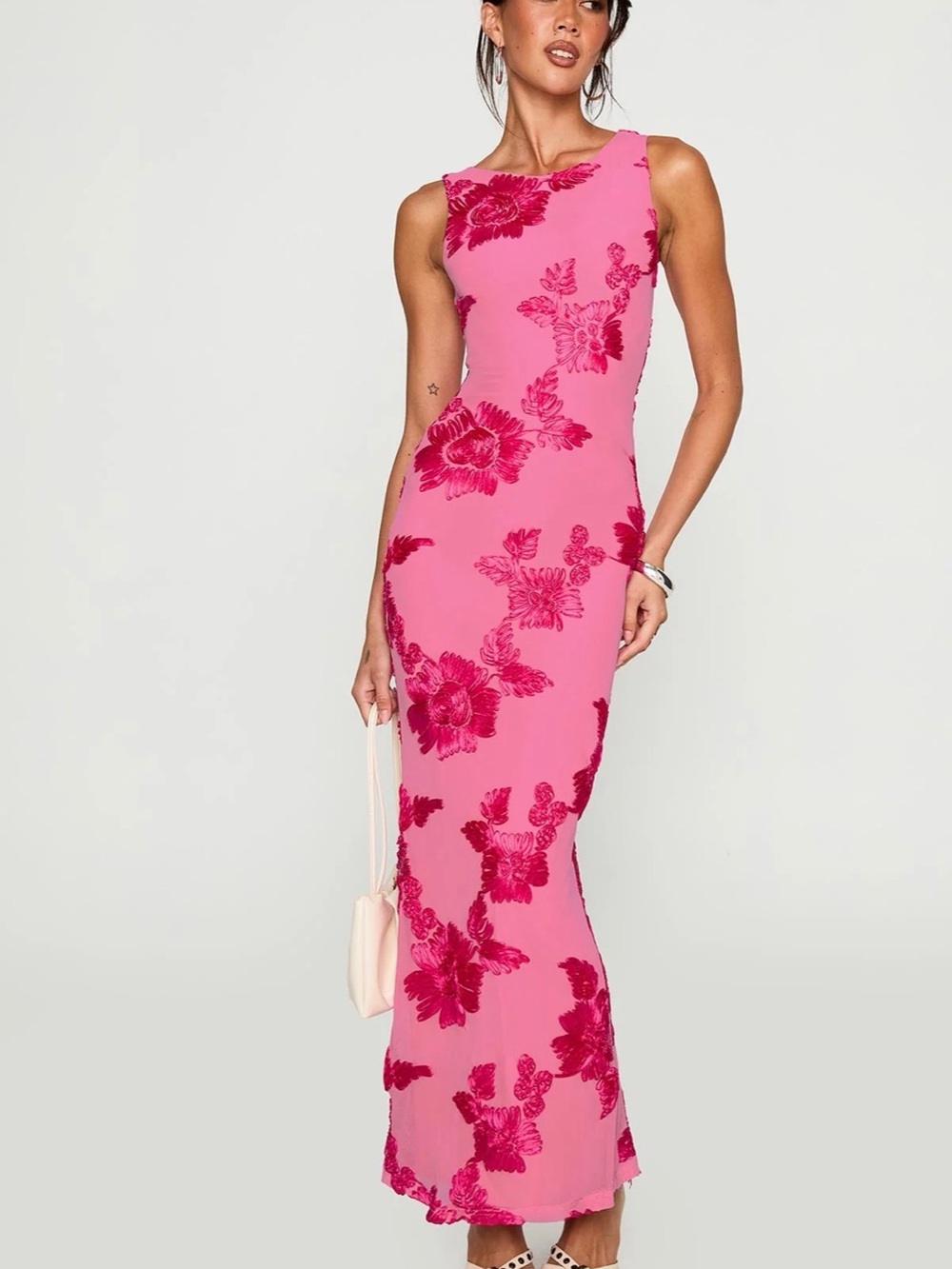 Princess Polly Hot Pink Floral Appliqué Maxi Dress